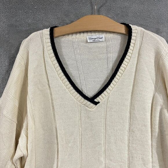 Vintage Ivory V Neck Knit Sweater Grandpacore Minimalist Old Money Sz M/L - Picture 3 of 8